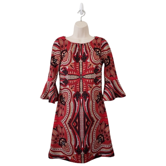 🪻BOGO🪻 New York & Company Red Bell-Sleeve Print Dress Size XS NWOT - Picture 3 of 8